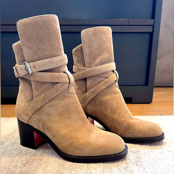 Christian Louboutin Tan Suede Ankle Boots - Picture 1 of 8